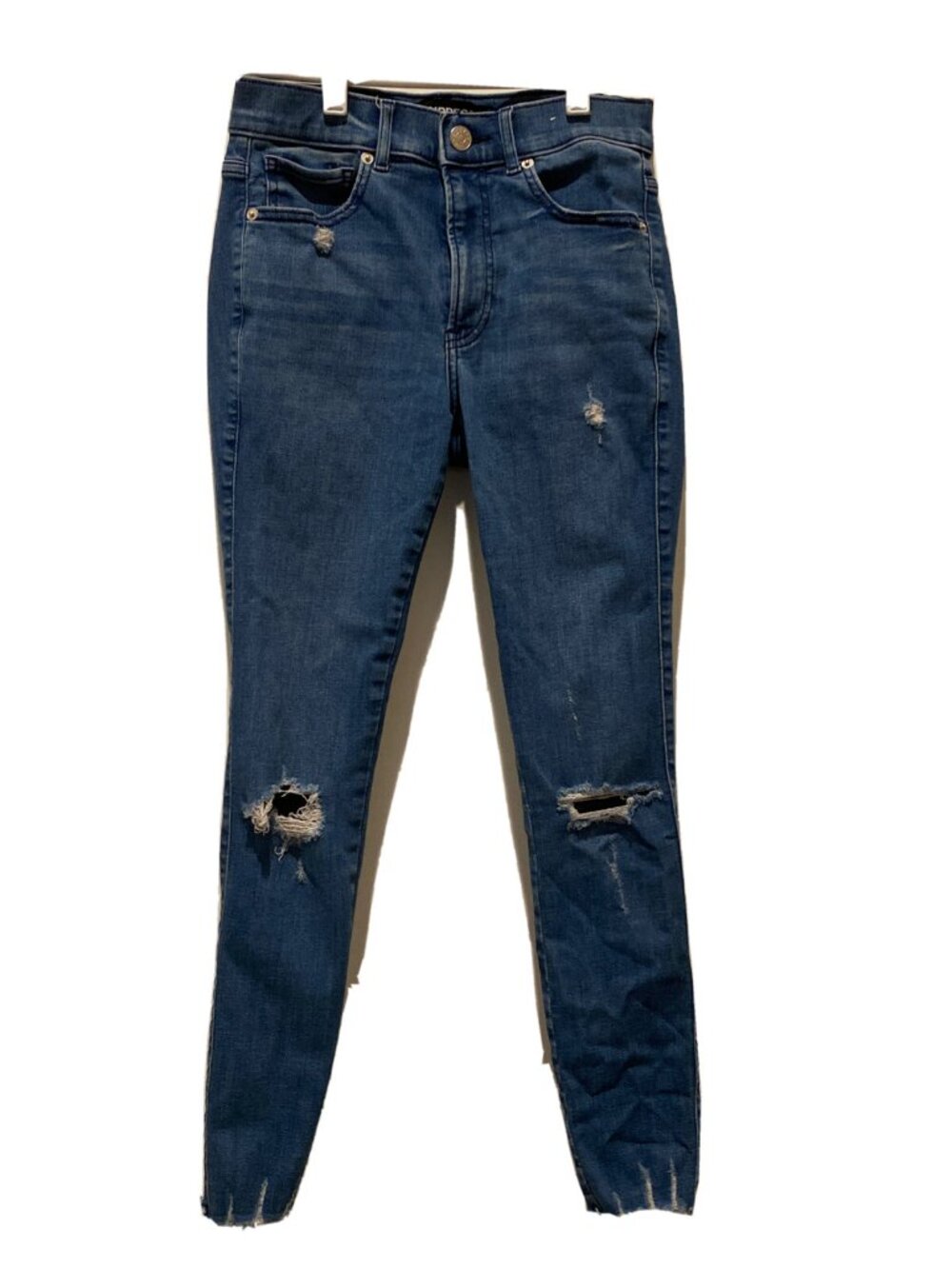 Express Highrise Jeans Jeggings Womens Size 4R Blue Medium Wash Distressed